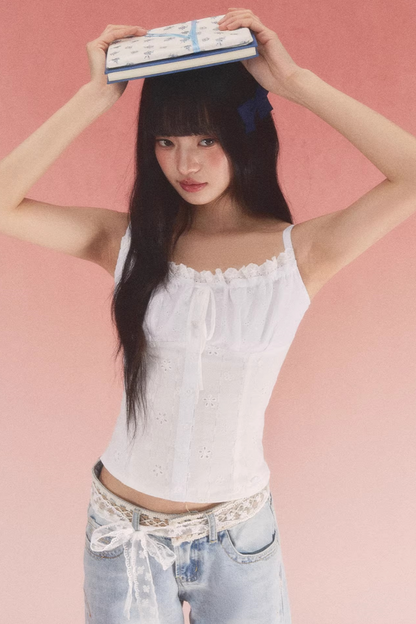 White Jacquard Bow Top