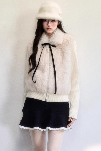 Color-Block Woolen Skirt