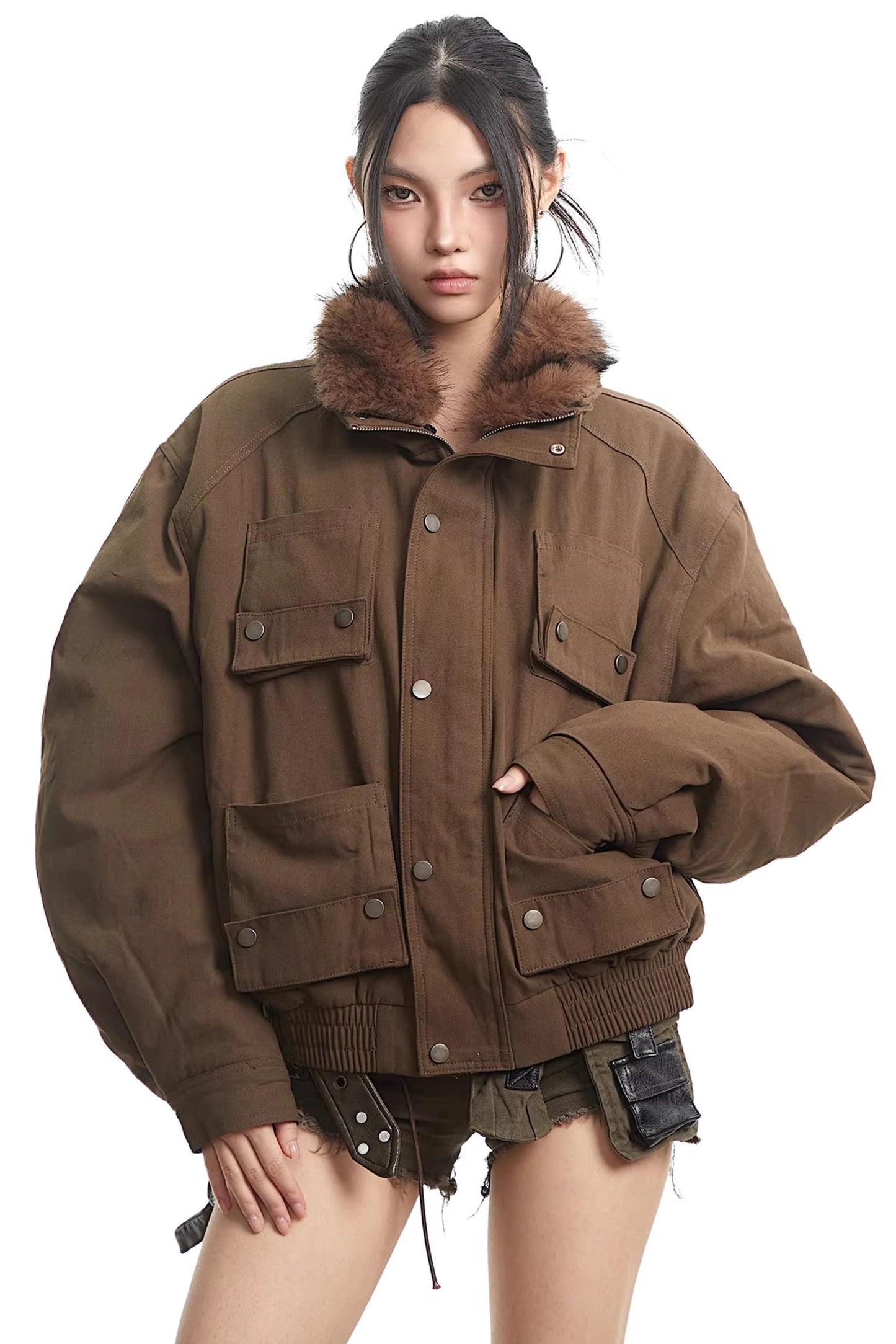 Dark Brown Fur Collar Jacket