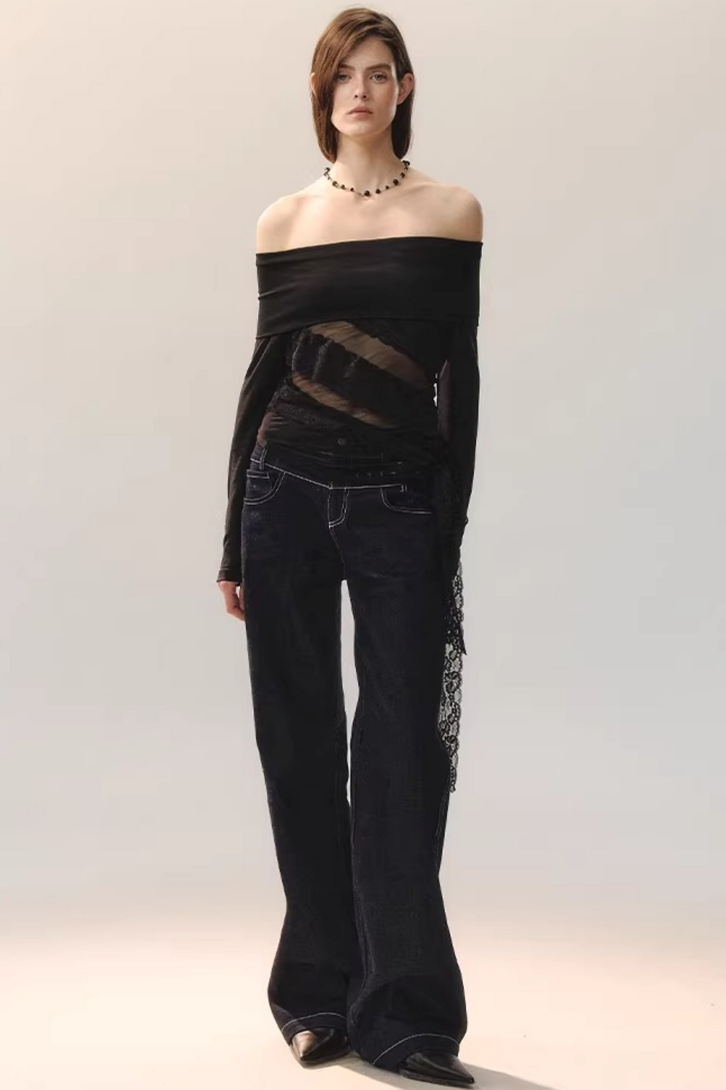 Translucent Lace One-Shoulder Top