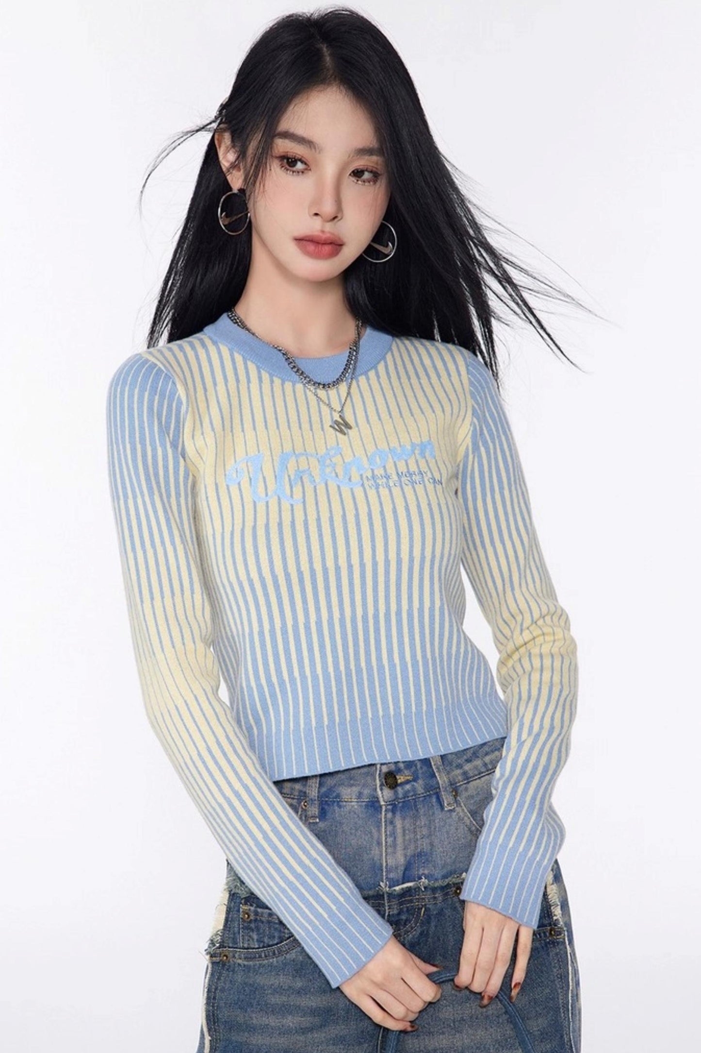 Stripe Slimming Knit Top