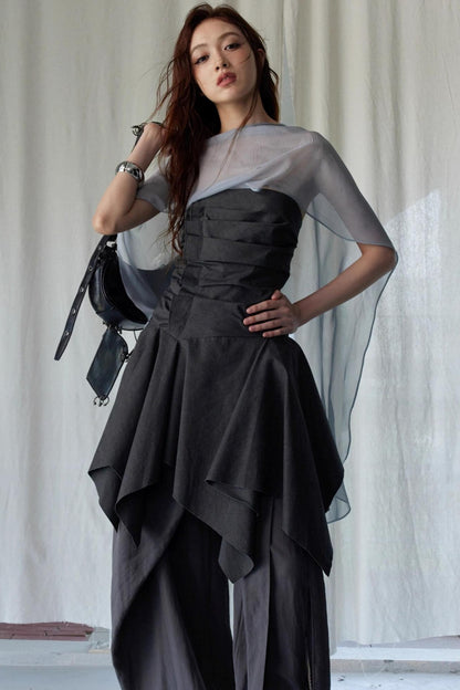 Wax-Dyed Asymmetric Hem Vintage Vest