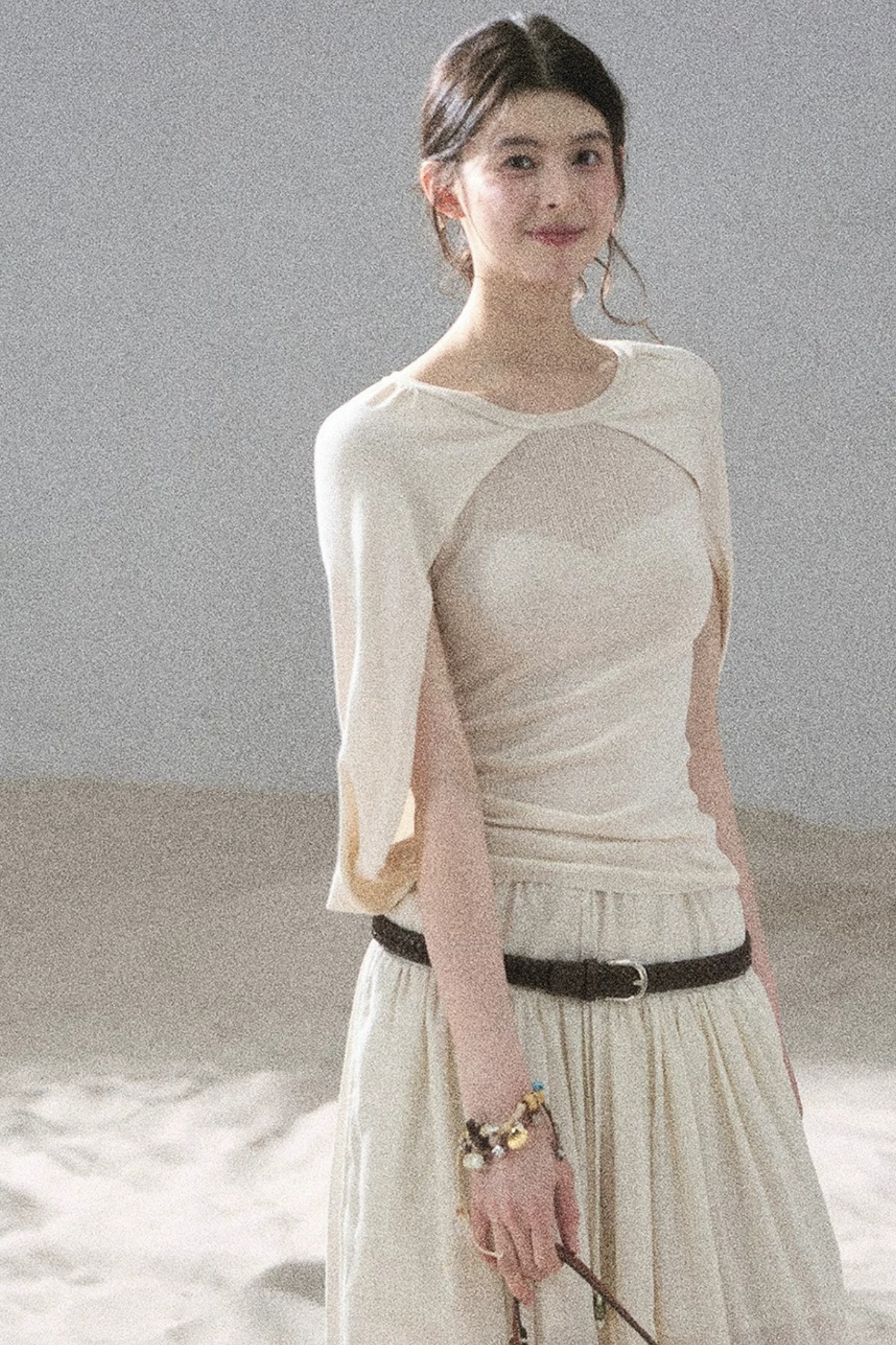 Hollow-Out Shawl Top