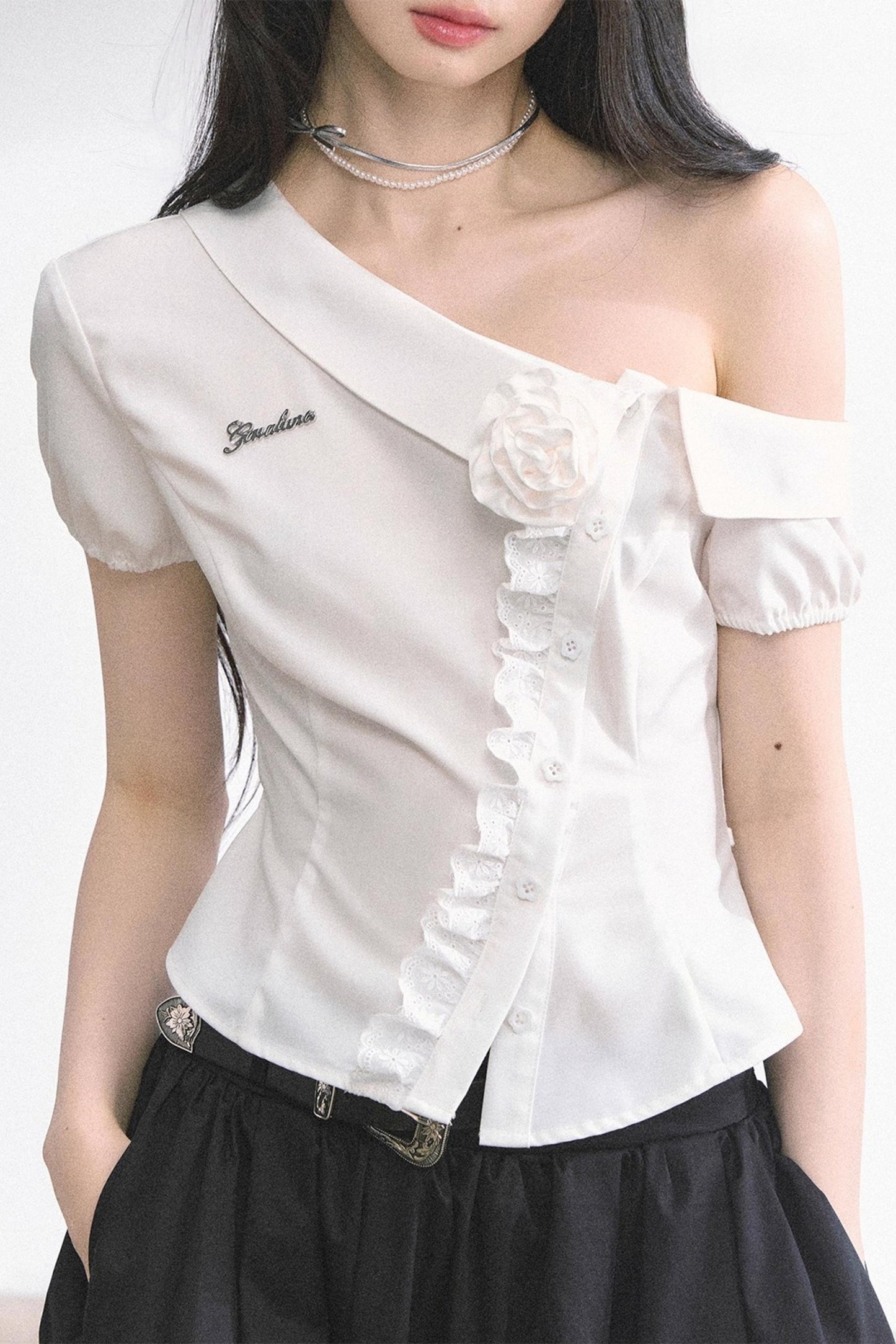White Gardenia Lace Off-the-Shoulder Shirt
