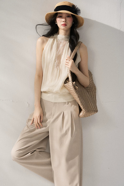 Gilet beige con scollo all'americana