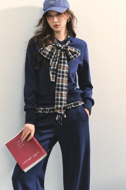 Plaid Sweatshirt Trousers Set-Up