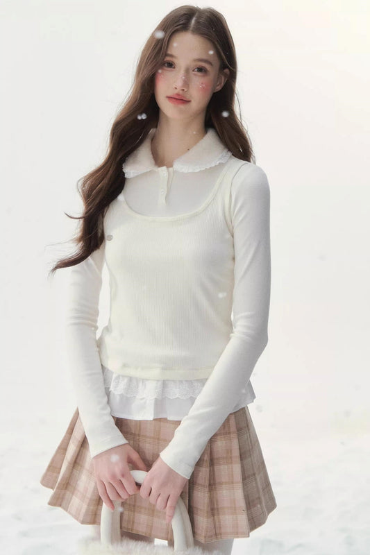 Faux Two-Piece Knitted Blouse