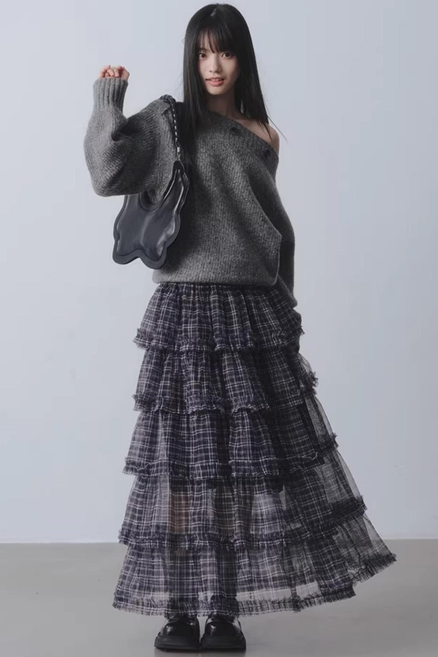Plaid Mesh Patchwork Skirt
