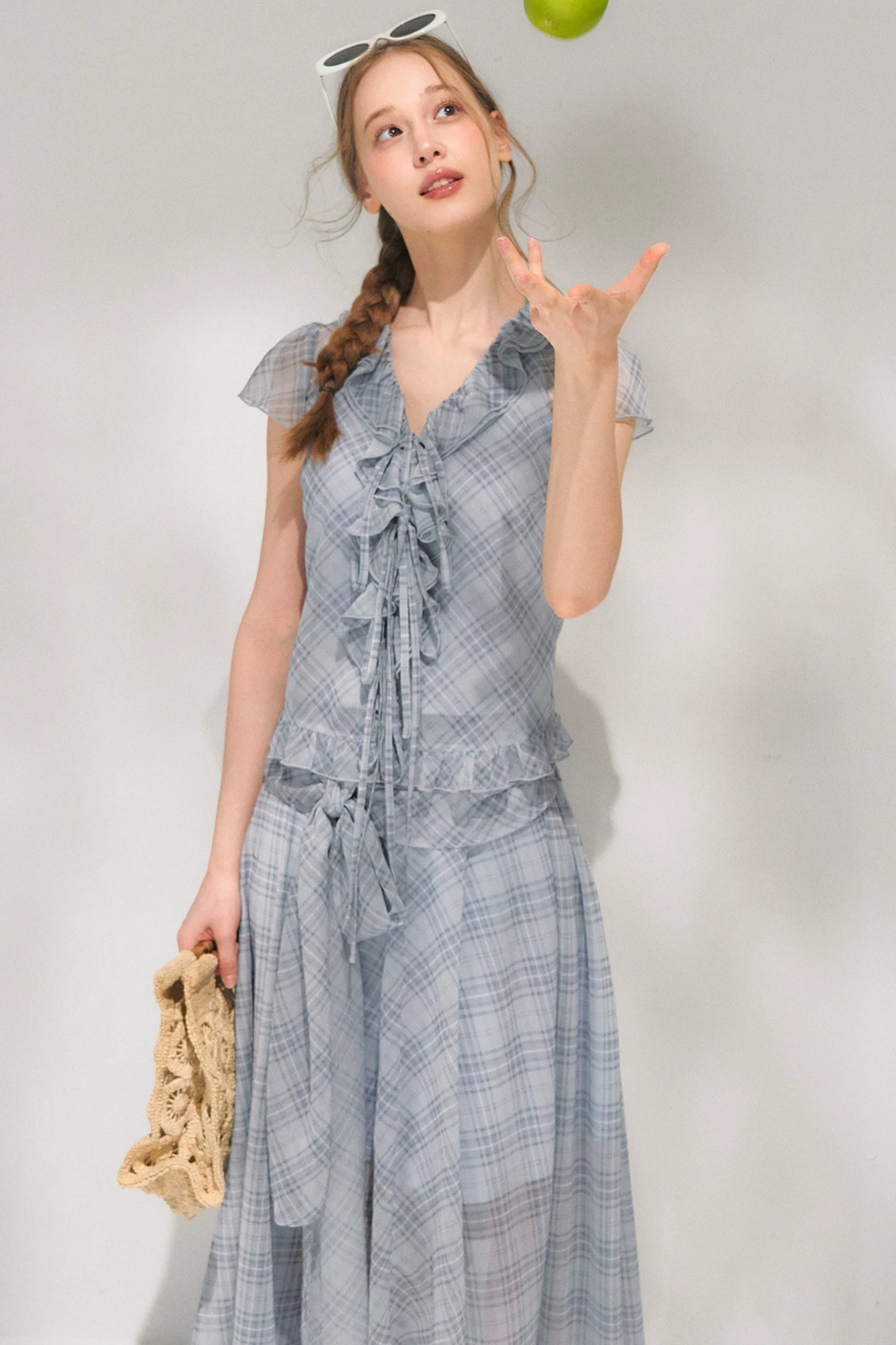 Completo a Due Pezzi Retro a Quadri in Chiffon