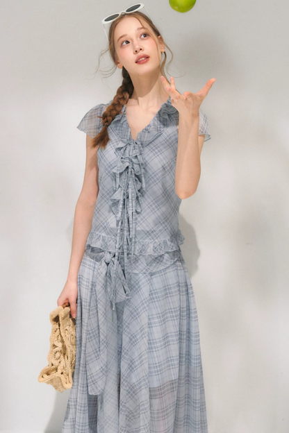 Completo a Due Pezzi Retro a Quadri in Chiffon