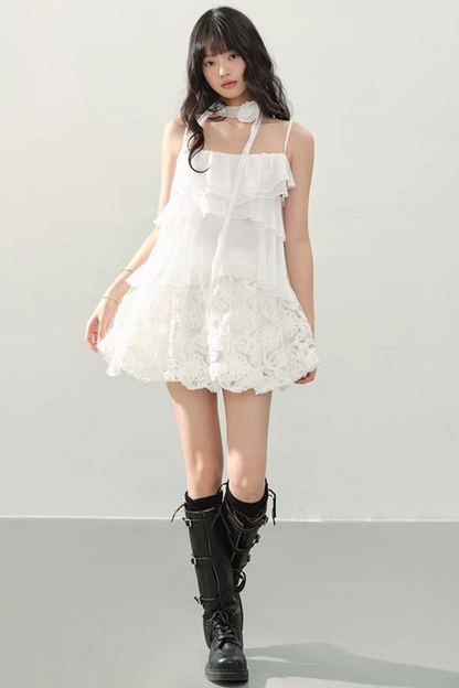 Neck Flower Ruffled Top