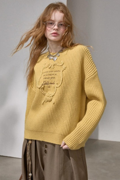 Ribbon Embroidery Crew Neck Sweater