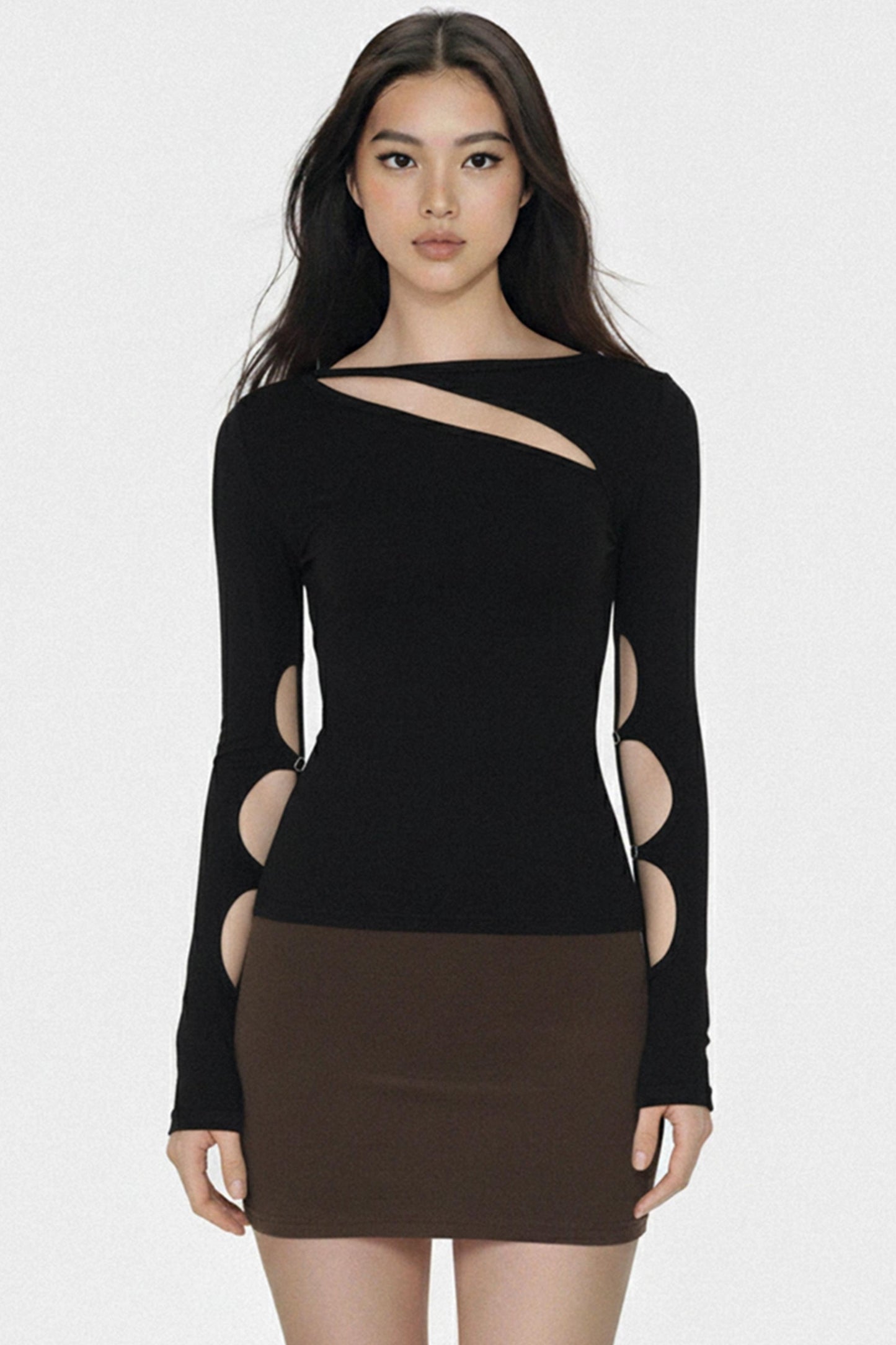 Asymmetrical Hollow Long-Sleeve Top