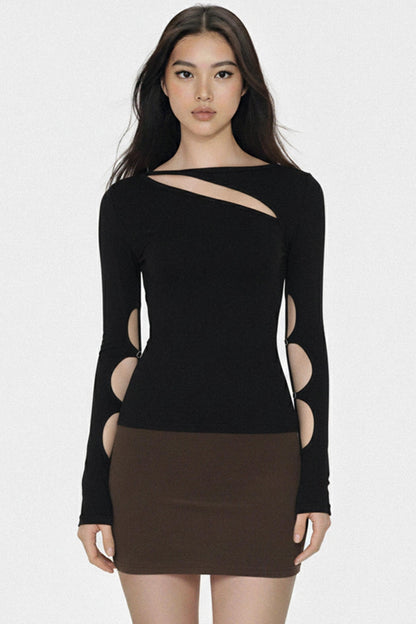 Asymmetrical Hollow Long-Sleeve Top