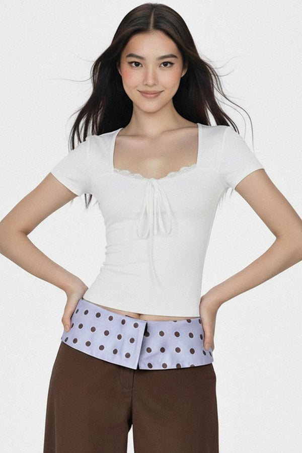 Solid Lace Trim Crop Top