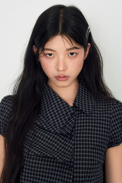 Nap Plaid Shirt & Pleated Skirt Set-Up