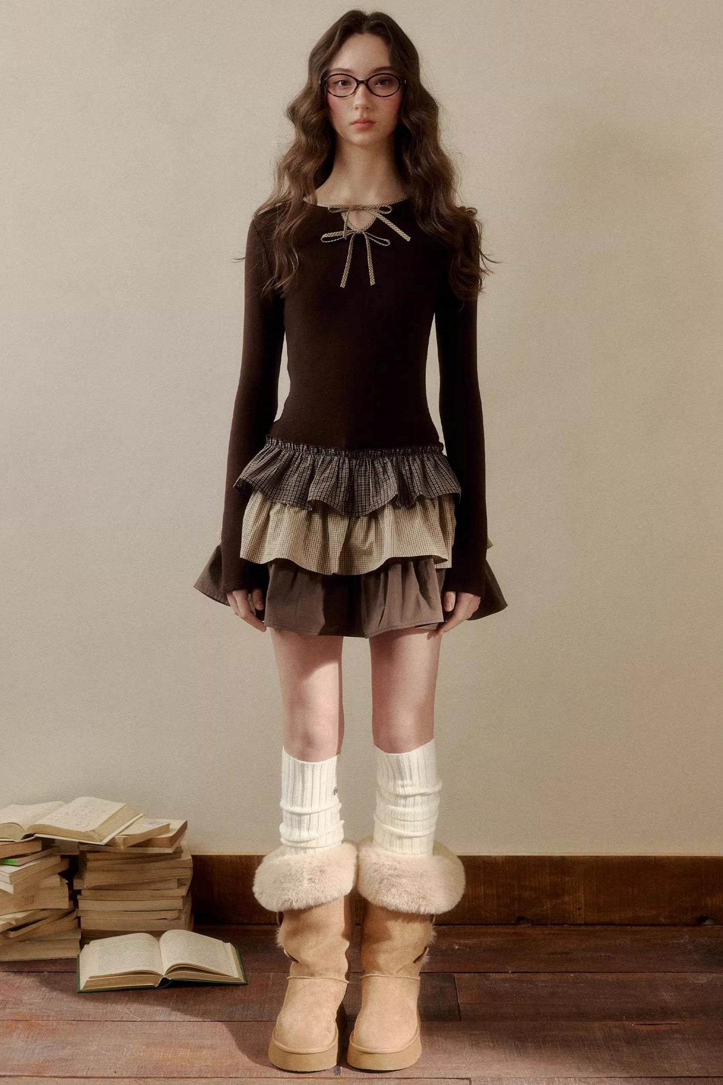 Retro Plaid Knit Tutu Skirt Dress