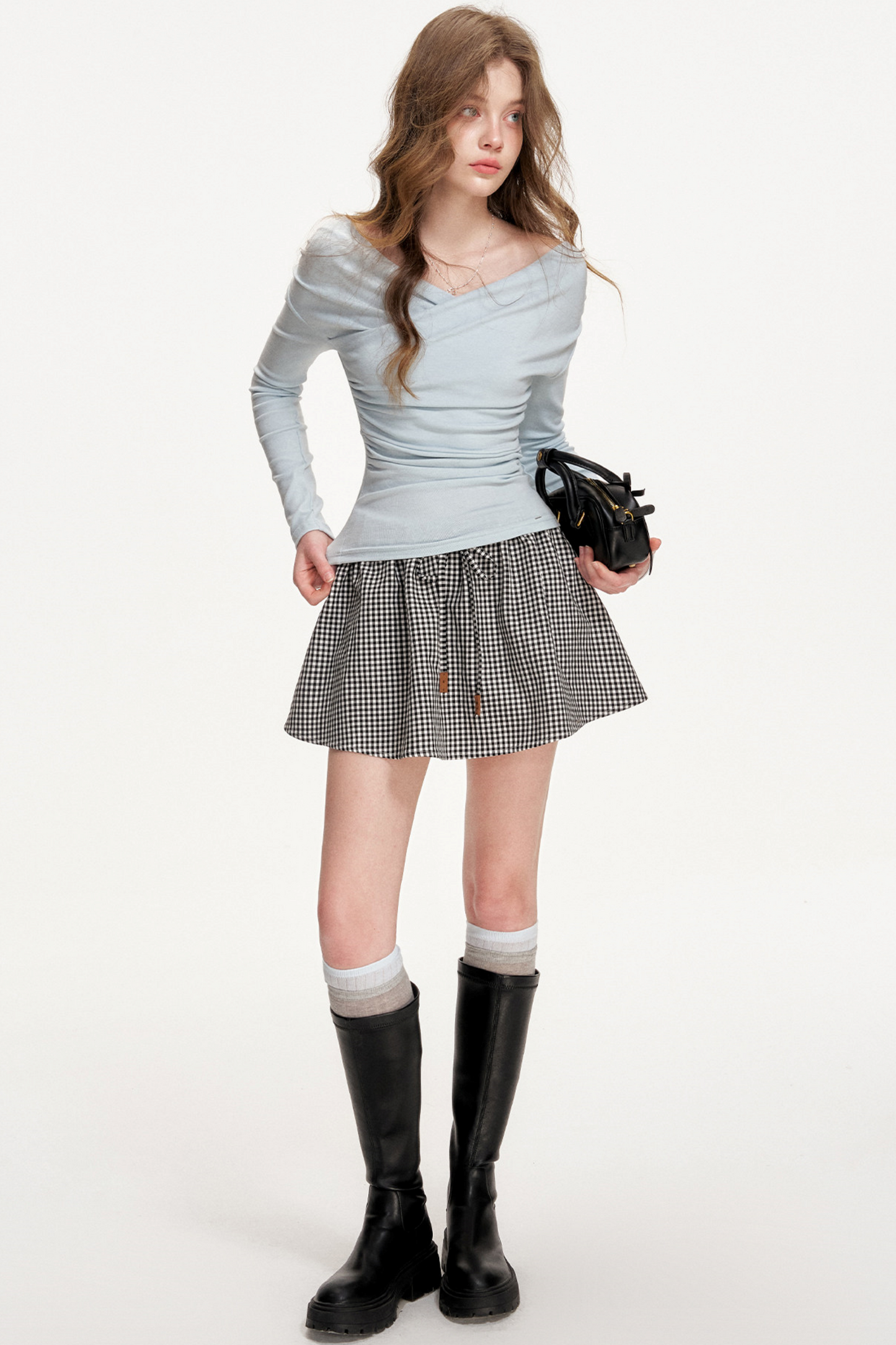 Leather Color-Block A-Line Skirt