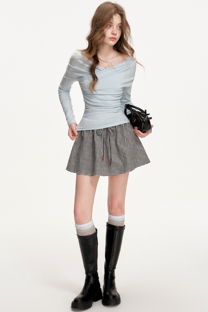 Leather Color-Block A-Line Skirt