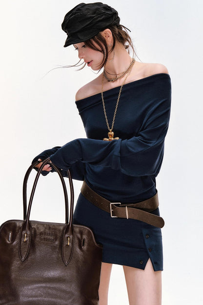 Knitted One-Shoulder Hip Dress