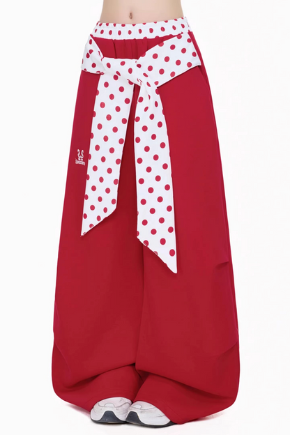 레트로 폴카 도트 벨트 스웨트팬츠