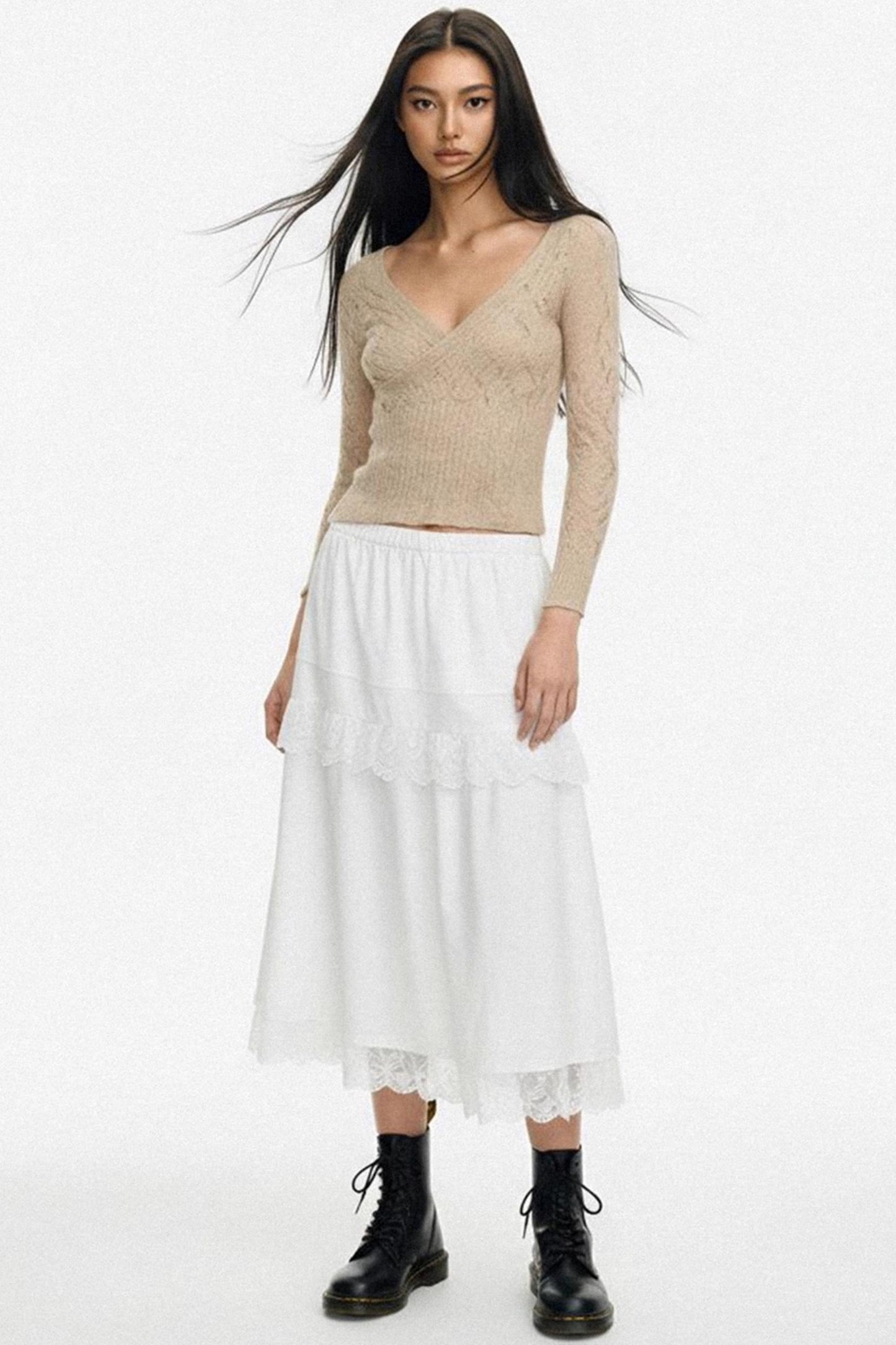 V-neck Crochet Woolen Top