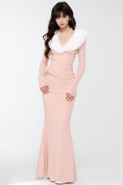 Velvet Peach Knit Sweater Set-Up