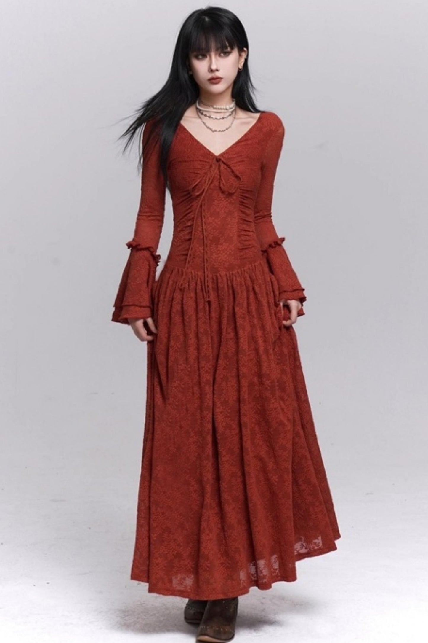 Red Knitted Long Dress