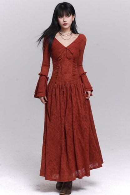 Red Knitted Long Dress