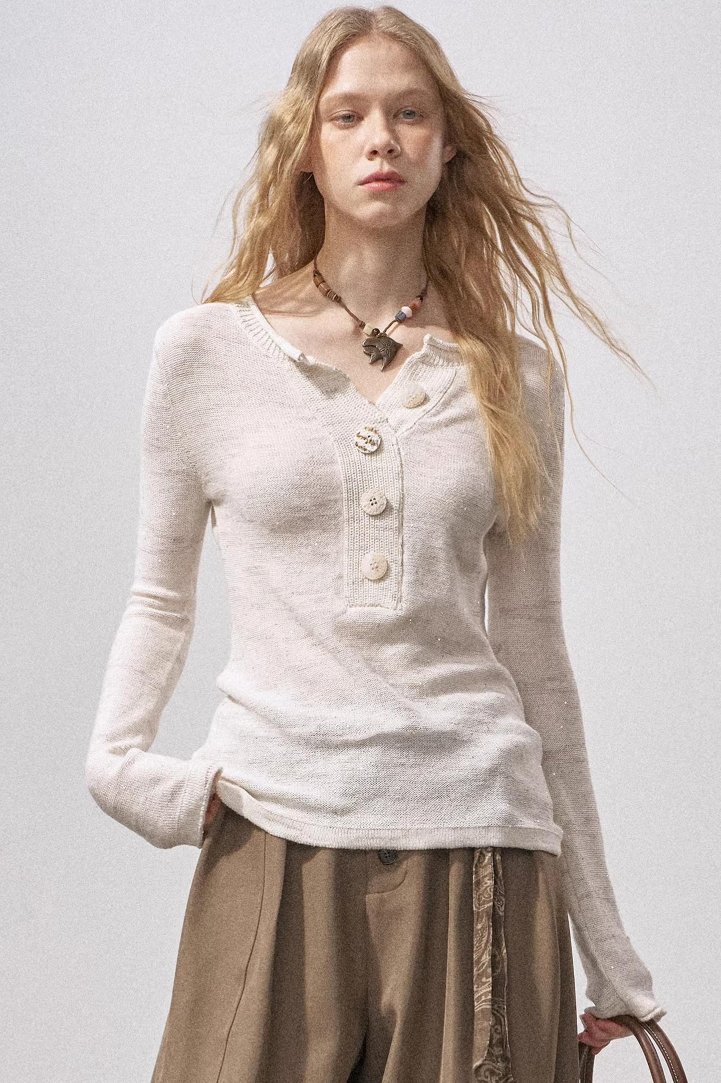 Sequin Henry Collar Knit Sweater