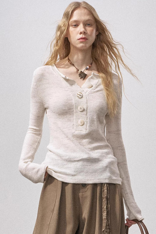 Sequin Henry Collar Knit Sweater