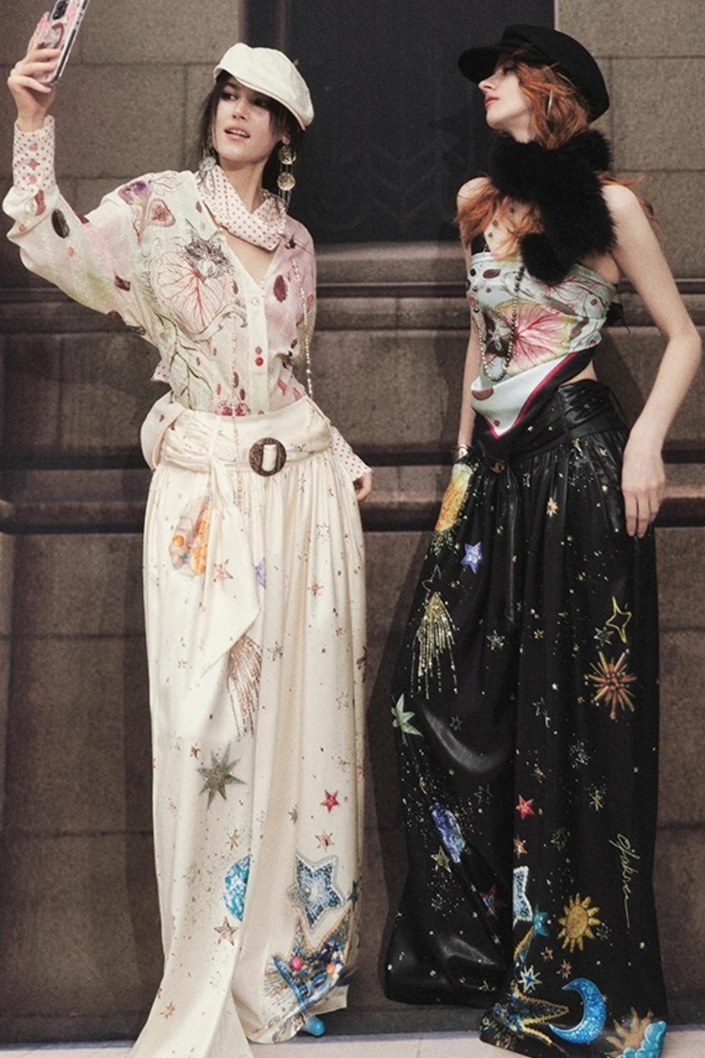 Watercolor Cat Polka Dot Lace-Up Shirt