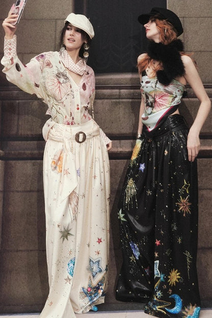 Watercolor Cat Polka Dot Lace-Up Shirt