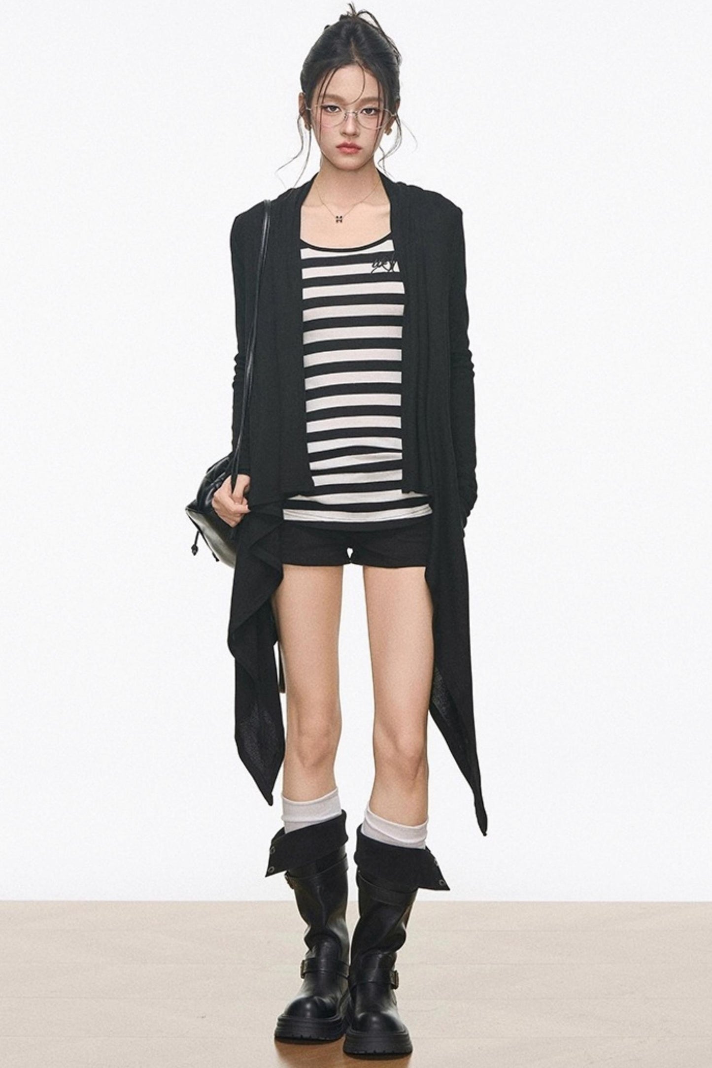 Irregular Knitted Mid-Length Cardigan Set-Up