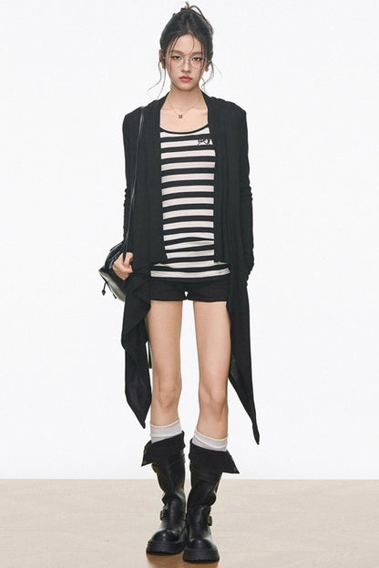 Irregular Knitted Mid-Length Cardigan Set-Up