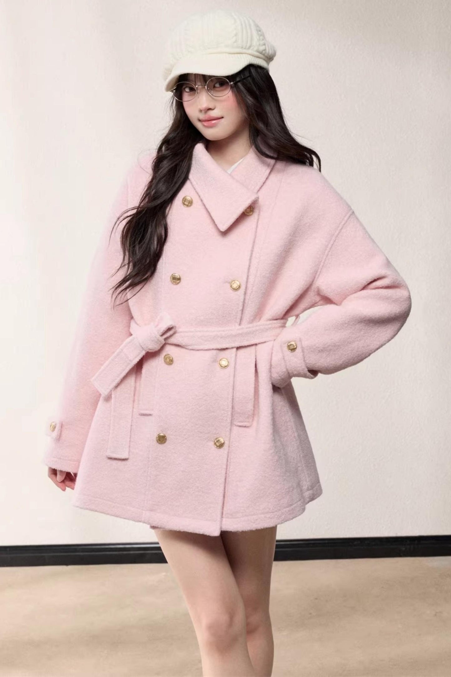 Elegant Woolen Double-Breasted Coat