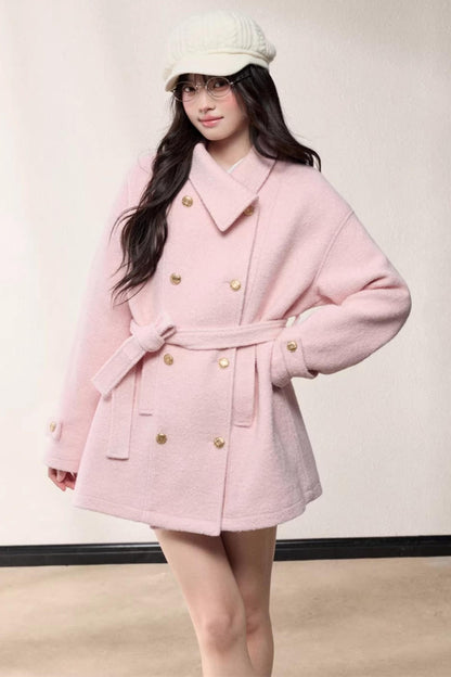 Elegant Woolen Double-Breasted Coat