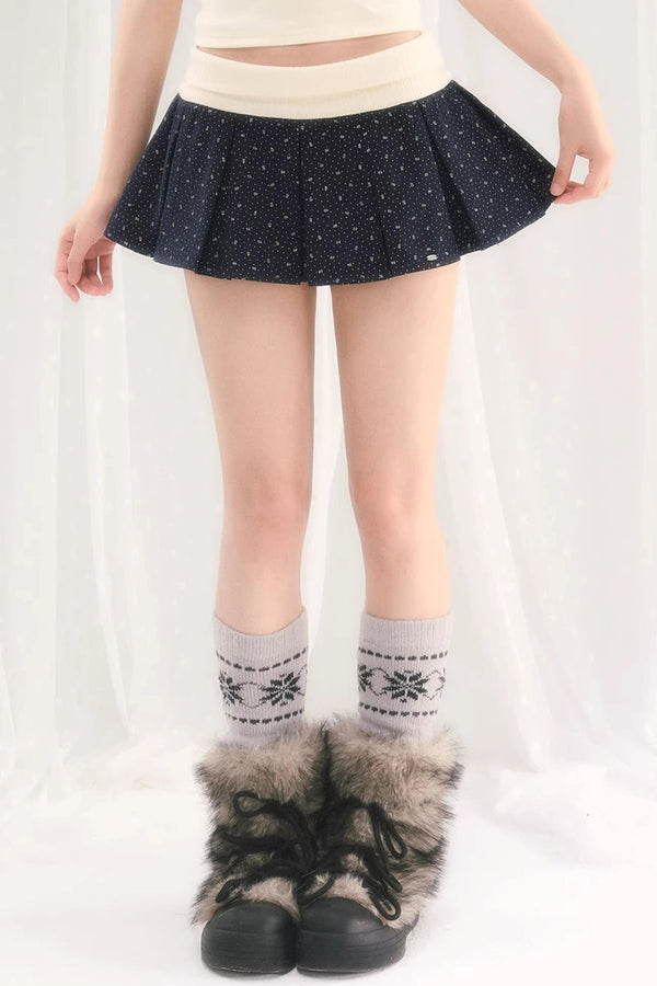 Color-Blocked Pleated Floral Skirt