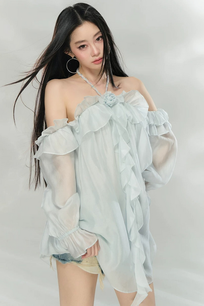 Flowing Ruffled Halter Dress