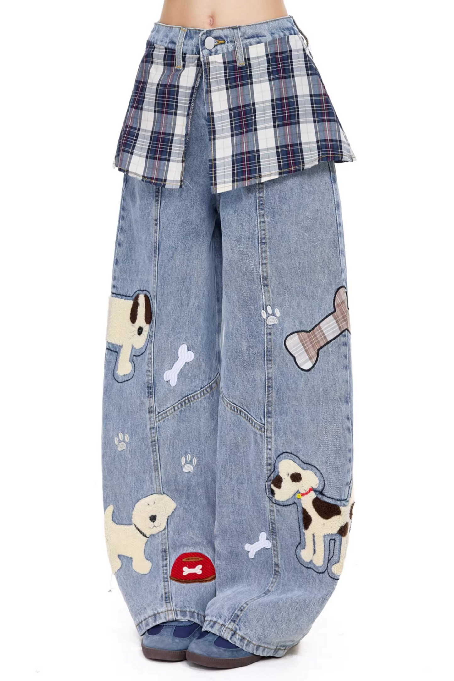 레트로 디스트레스드 데님 팬츠