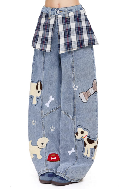 레트로 디스트레스드 데님 팬츠