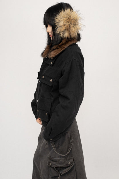 Autumn Black Vintage Cotton Jacket