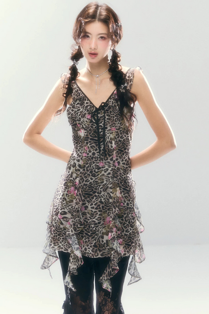 Vintage Leopard Print V-Neck Dress