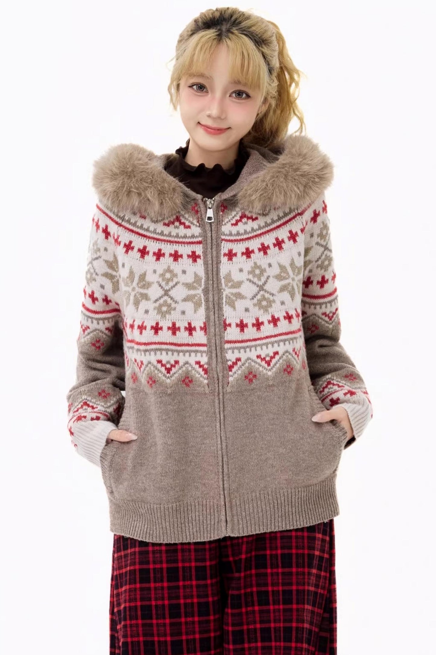 Retro Fair Isle Hooded Cardigan