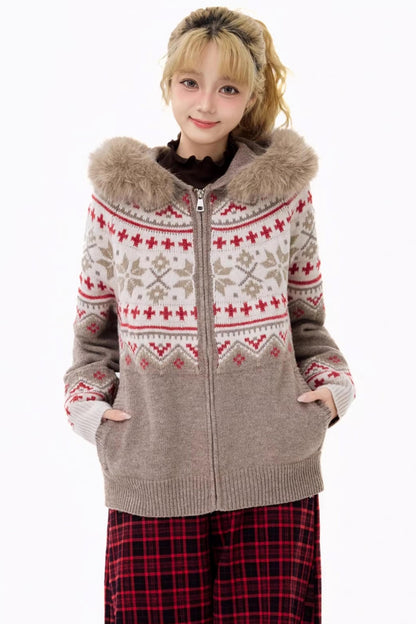 Retro Fair Isle Hooded Cardigan