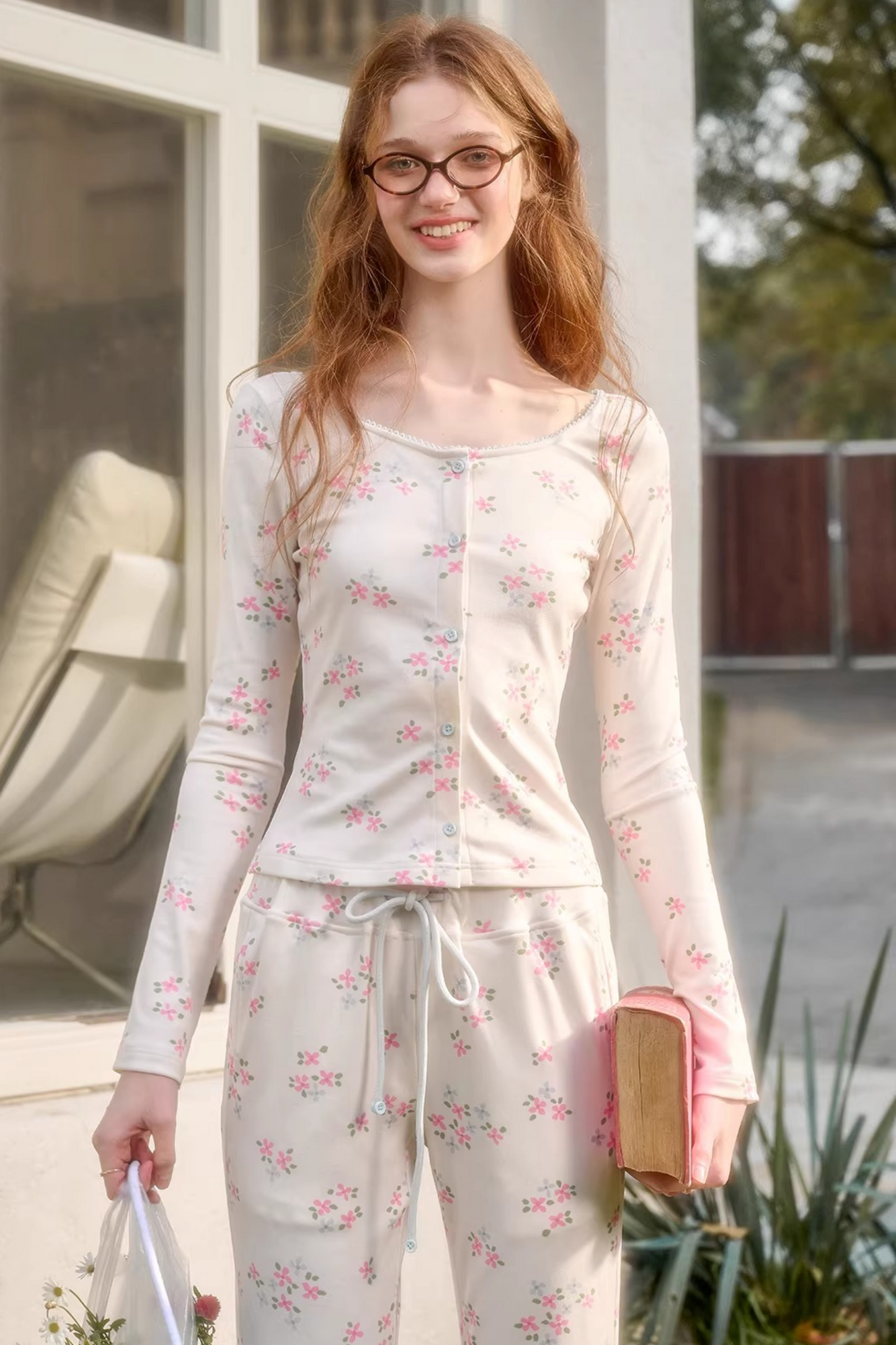 Blue Velvet Floral Cardigan Set-Up