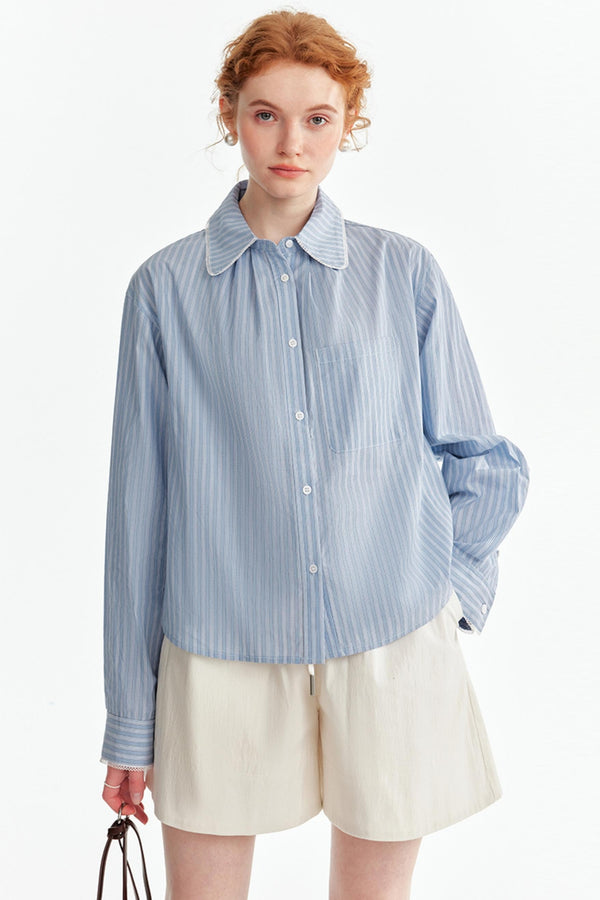 Blue Striped Doll Collar Shirt