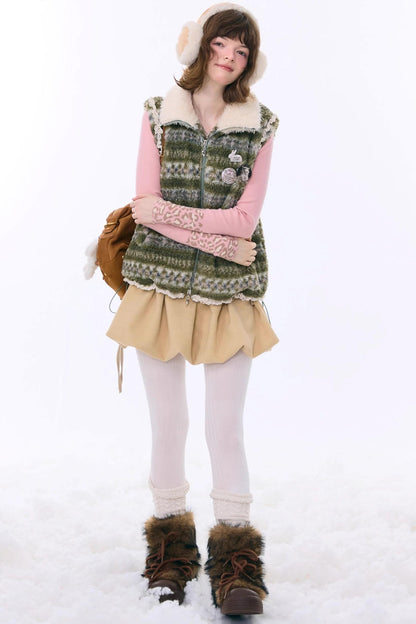 Retro Fair Isle Fleece Vest Jacket
