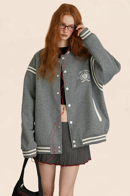 Preppy Patchwork Cropped Woolen Jacket