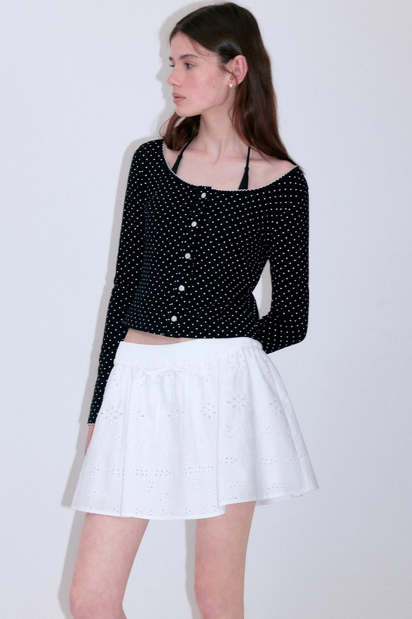 French Romantic Polka Dot Knitted Blouse